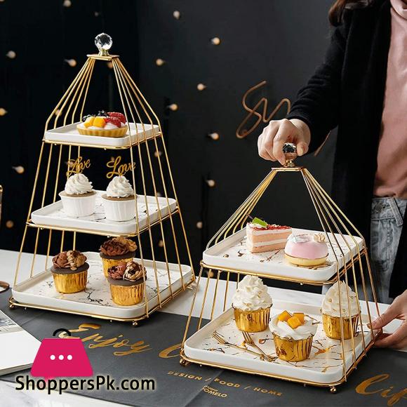3 Tier Fruit Bowl Ceramic Fruit Tray European-style Cake Stand Snack Tray Household Ceramic Fruit Basket Stand