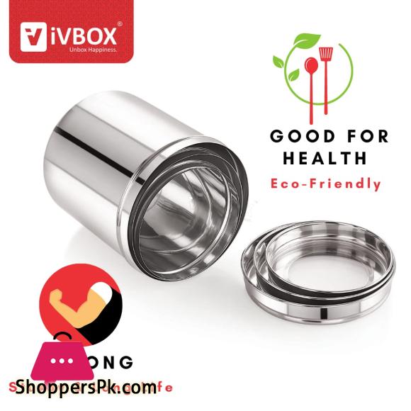3Pcs Stainless Steel Deep Dabba Container Storage Box With Transparent Top See Through Lid