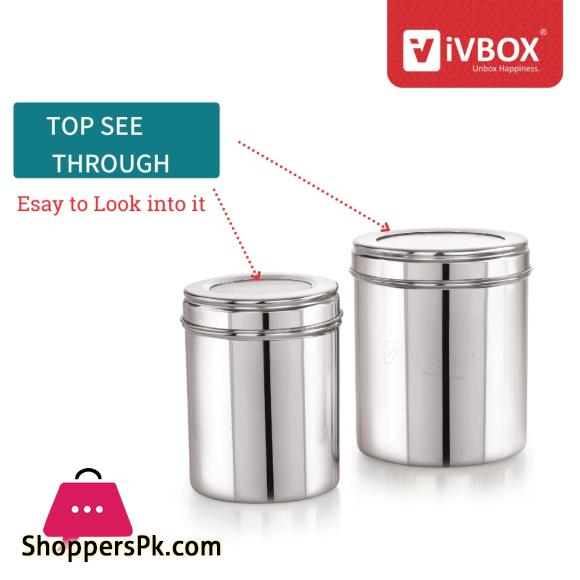 3Pcs Stainless Steel Deep Dabba Container Storage Box With Transparent Top See Through Lid