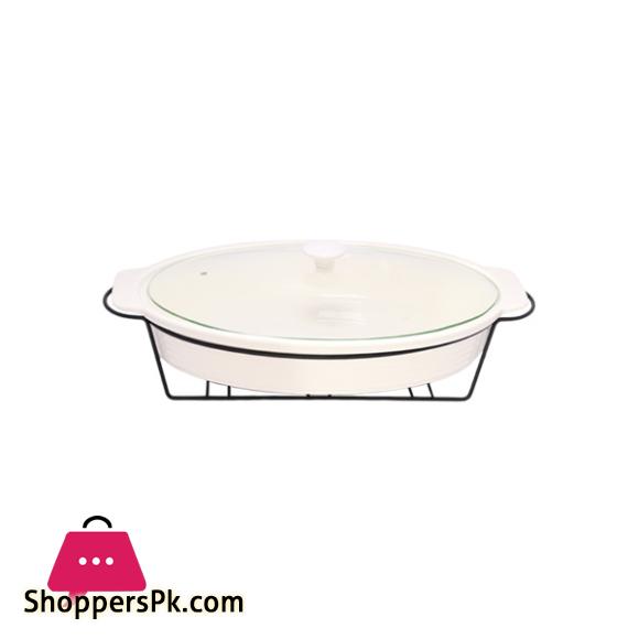 Brilliant Oval Casserole Serving Dish Food Warmer With Tea Light Candle Black Stand 17 Inch - BR11003