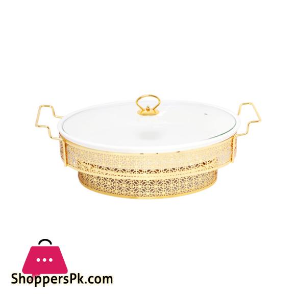 Brilliant Oval Casserole Serving Dish Food Warmer With Tea Light Candle Stand 16 Inch - BR04026