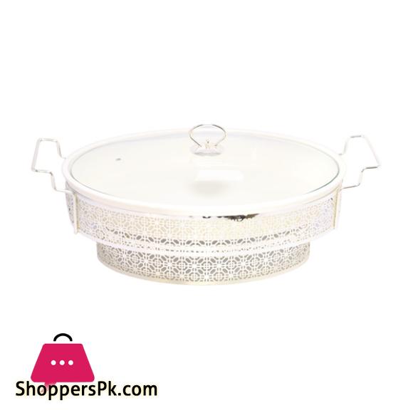 Brilliant Oval Casserole Serving Dish Food Warmer With Tea Light Candle Stand 14.5 Inch - BR05025