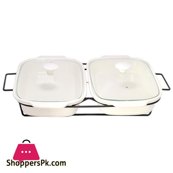 Brilliant Rectangle Twin Casserole Serving Dish Food Warmer With Tea Light Candle Stand 12 Inch - BR11009