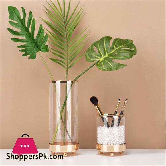 Glass Flower Vase Nordic Hydroponic Flower Bottle Cosmetic Brush Storage Bucket Large 10 x 3 Inch