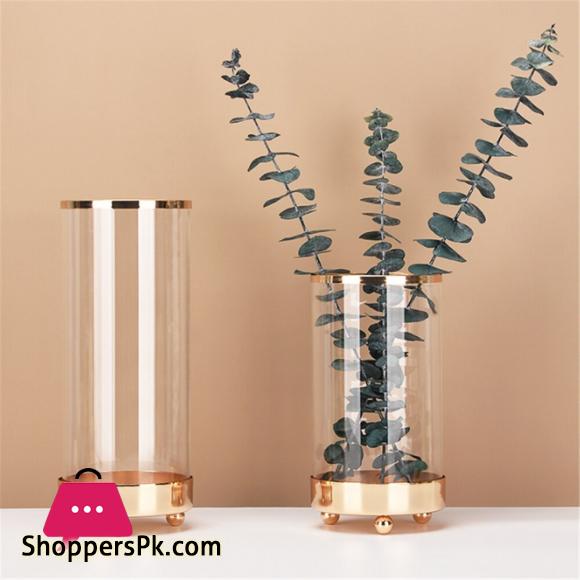 Glass Flower Vase Nordic Hydroponic Flower Bottle Cosmetic Brush Storage Bucket Large 10 x 3 Inch