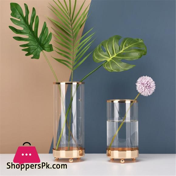 Glass Flower Vase Nordic Hydroponic Flower Bottle Cosmetic Brush Storage Bucket Large 10 x 3 Inch