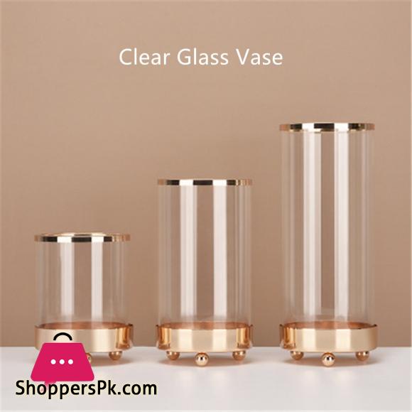 Glass Flower Vase Nordic Hydroponic Flower Bottle Cosmetic Brush Storage Bucket Large 10 x 3 Inch