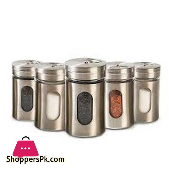 Stainless Steel Seasoning Storage Box Rotatable Adjustable Glass Condiment Bottle Pepper Spice Shaker Pack of 6