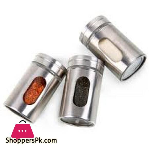 Stainless Steel Seasoning Storage Box Rotatable Adjustable Glass Condiment Bottle Pepper Spice Shaker Pack of 6