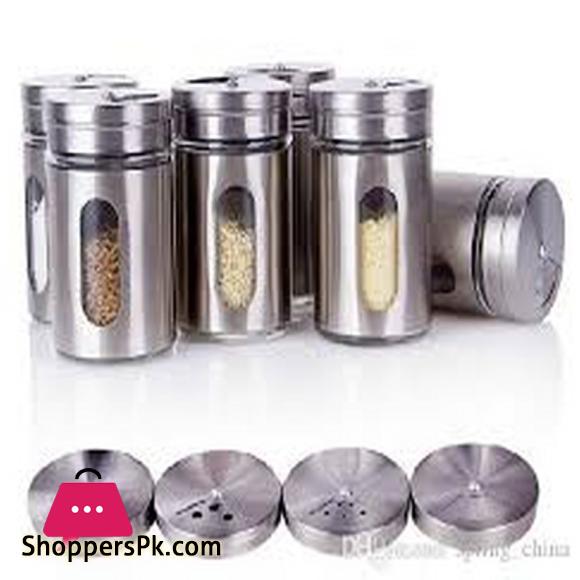 Stainless Steel Seasoning Storage Box Rotatable Adjustable Glass Condiment Bottle Pepper Spice Shaker Pack of 6