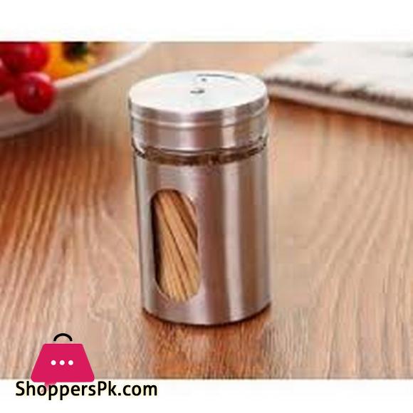Stainless Steel Seasoning Storage Box Rotatable Adjustable Glass Condiment Bottle Pepper Spice Shaker Pack of 6