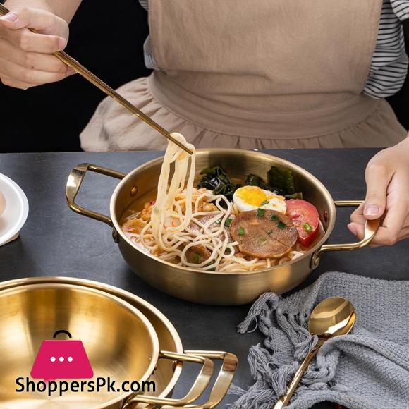 Gold Wok Cooking Pot Stainless Steel Thicken Seafood Pot Anti-Scalding Binaural Design Home Kitchen -20CM
