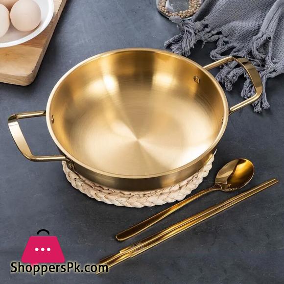 Gold Wok Cooking Pot Stainless Steel Thicken Seafood Pot Anti-Scalding Binaural Design Home Kitchen -20CM