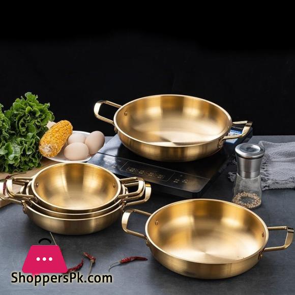 Gold Wok Cooking Pot Stainless Steel Thicken Seafood Pot Anti-Scalding Binaural Design Home Kitchen -28CM