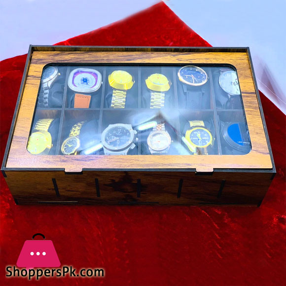 BT Wood 12 Slot Watch Box Organizer Watch Case with Glass Top