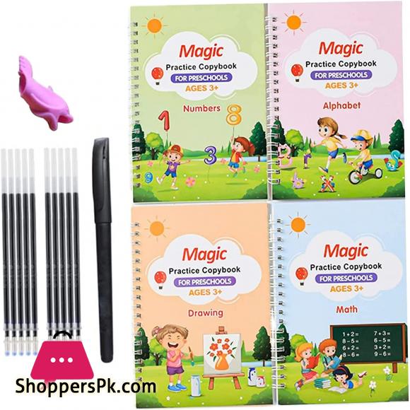 4 Magic Copybooks Childrens Toy Writing Reusable Free Wiping Writing Practice Copy Books