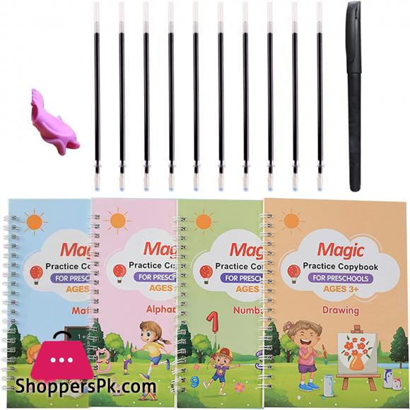 4 Magic Copybooks Childrens Toy Writing Reusable Free Wiping Writing Practice Copy Books