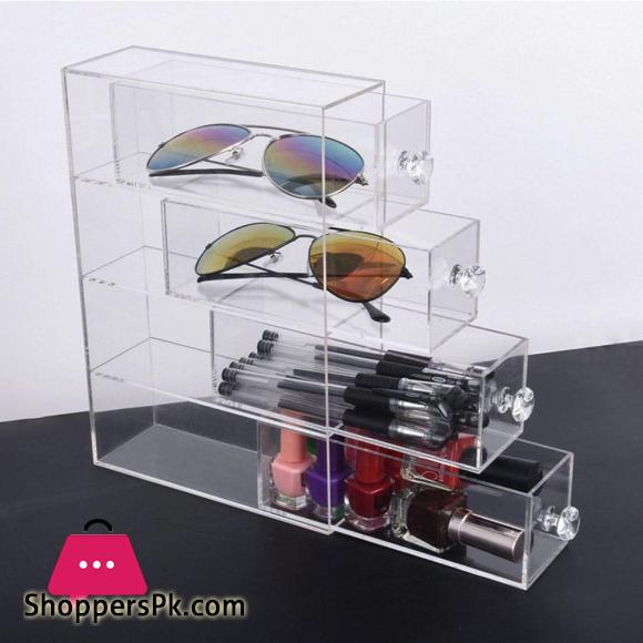 Acrylic 4 Layer Stationery Storage Box Glasses Display Stand Desktop Pencil Cup Organizer for Desk Accessory