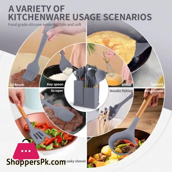 Kitchen Cooking Utensils & Knife Set with Block Holder & Cutting Board Premium Silicone Utensils Stainless Steel Coated Knives - 18 Piece