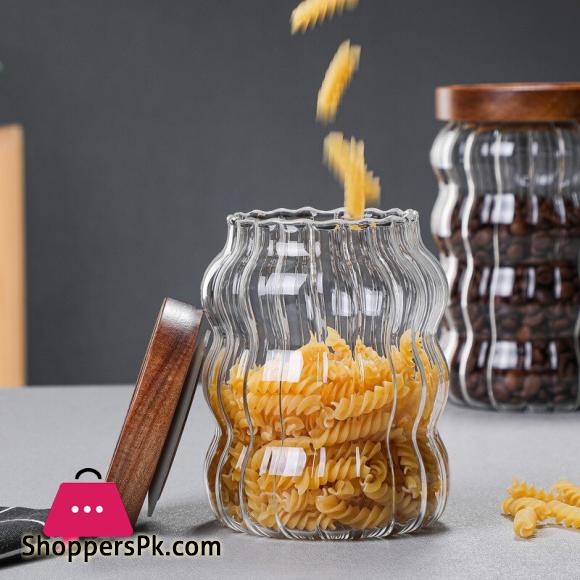 Modern Retro Glass Airtight Jars with Vintage Bamboo Top 3-Pcs Set Capacity 400ml 600ml and 800ml