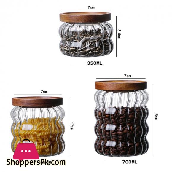 Modern Retro Glass Airtight Jars with Vintage Bamboo Top 3-Pcs Set Capacity 400ml 600ml and 800ml