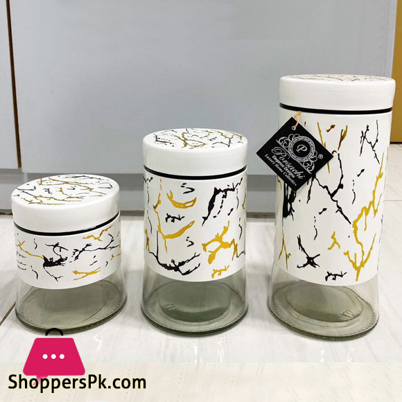 Stainless Steel Jacket Marble Design Canister Sets Sugar Tea Coffee Storage Jar Set 3 Pcs
