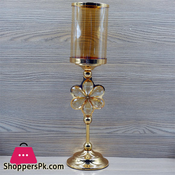 12 inch Tall Gold Metal Pillar Candle Holder With Hurricane Glass Tube Price in Pakistan