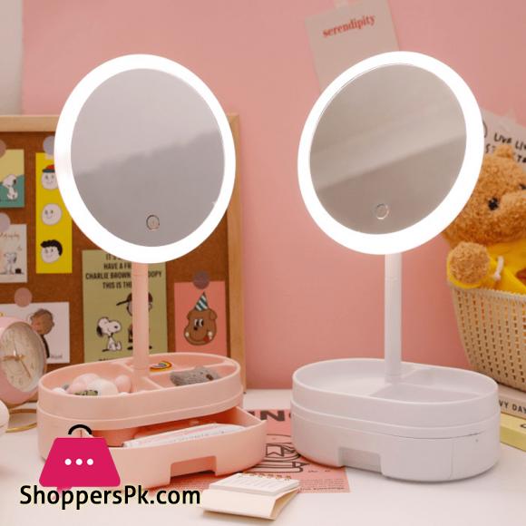 Desk LED Lighted Touch Screen Portable Mini Makeup Mirror Multi-function Storage Makeup Box Cosmetics Rack mirror
