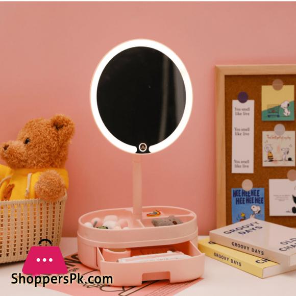 Desk LED Lighted Touch Screen Portable Mini Makeup Mirror Multi-function Storage Makeup Box Cosmetics Rack mirror