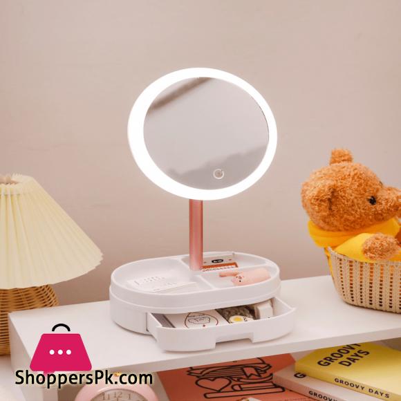 Desk LED Lighted Touch Screen Portable Mini Makeup Mirror Multi-function Storage Makeup Box Cosmetics Rack mirror
