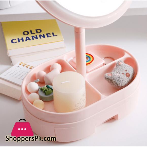 Desk LED Lighted Touch Screen Portable Mini Makeup Mirror Multi-function Storage Makeup Box Cosmetics Rack mirror