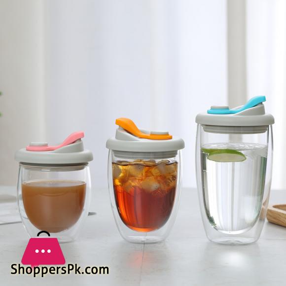 Double Wall Glass with Silicone Vacuum Sipper Lid - 450ml