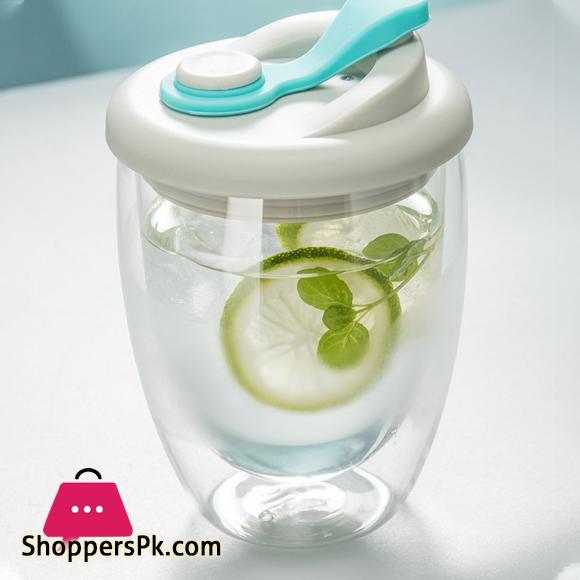 Double Wall Glass with Silicone Vacuum Sipper Lid - 450ml
