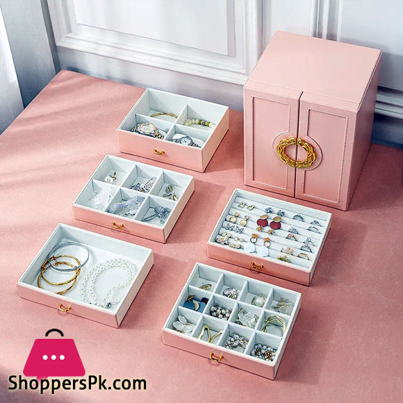 Multi-Layer Desktop Home Leather Drawer Large Capacity Earrings Necklace Jewelry Storage Box