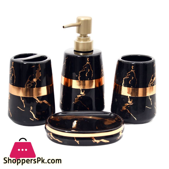 Amie-Naz Bathroom Set Stone Set of 4Pcs (Black)