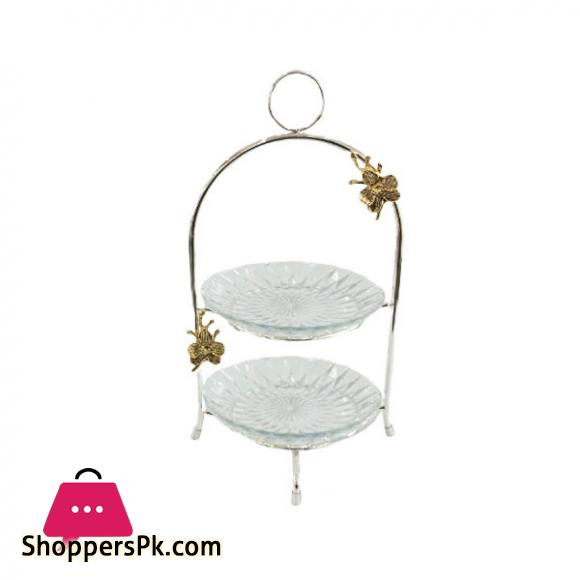 Orchid 2-Tier Glass Pastry Stand Silver - WB769