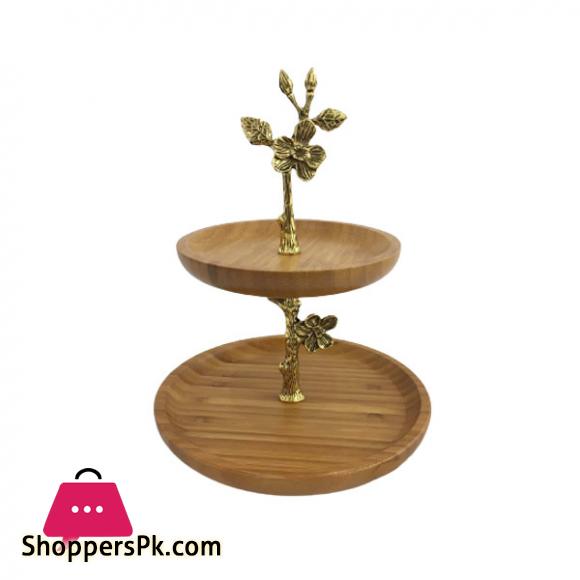 Orchid 2-Tier Wood Round Pastry Gold - WB627