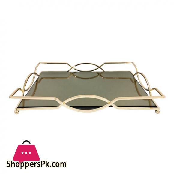 Orchid Rectangular Black Mirror Serving Tray Gold - WB571