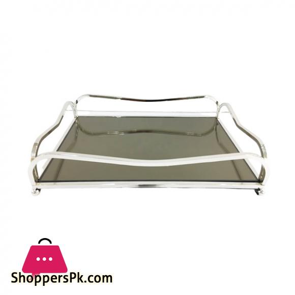 Orchid Rectangular Black Mirror Serving Tray Silver - WB574