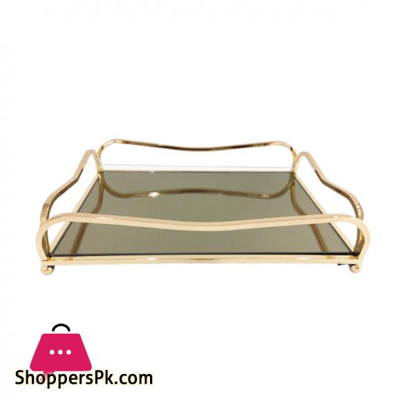 Orchid Rectangular Black Mirror Serving Tray Gold - WB576