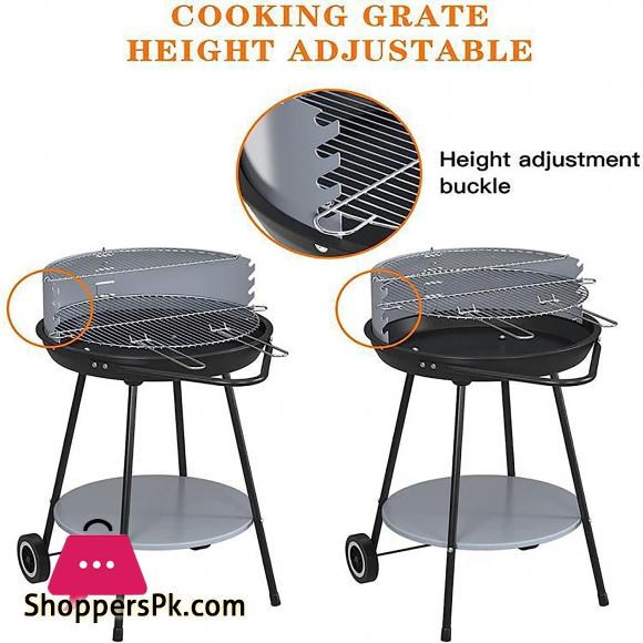 Portable Charcoal Grill 21 Inch Outdoor Grill With Storage Rack Wheels For Outdoor Cooking, Picnic