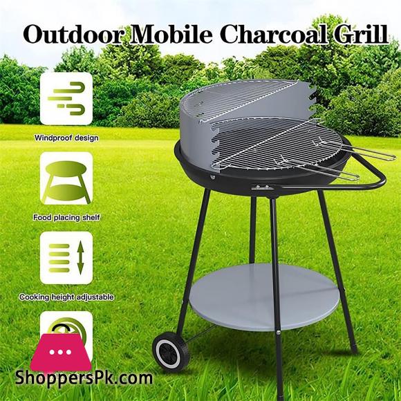 Portable Charcoal Grill 21 Inch Outdoor Grill With Storage Rack Wheels For Outdoor Cooking, Picnic