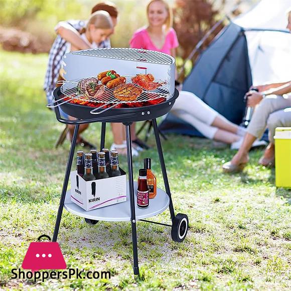 Portable Charcoal Grill 21 Inch Outdoor Grill With Storage Rack Wheels For Outdoor Cooking, Picnic