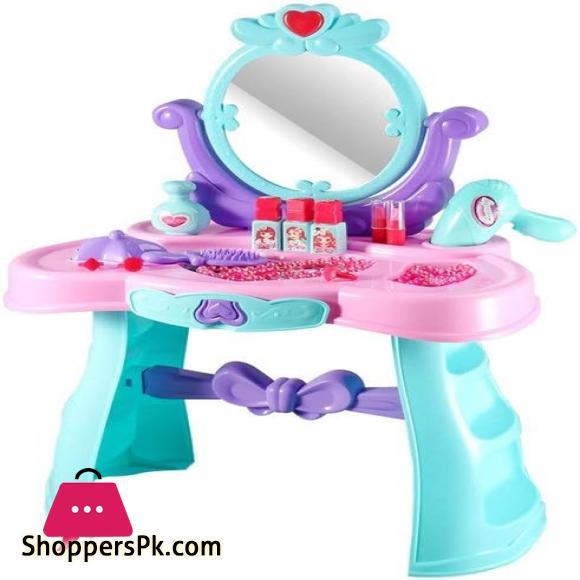 Princess Dressing Table Pretend Beauty Dress-up Kids Mirror Pretend Play Cosmetic Makeup Vanity Toy Set For Girls Play Dressing Household Toys (Color : Pink, Size : 43x24x66cm)