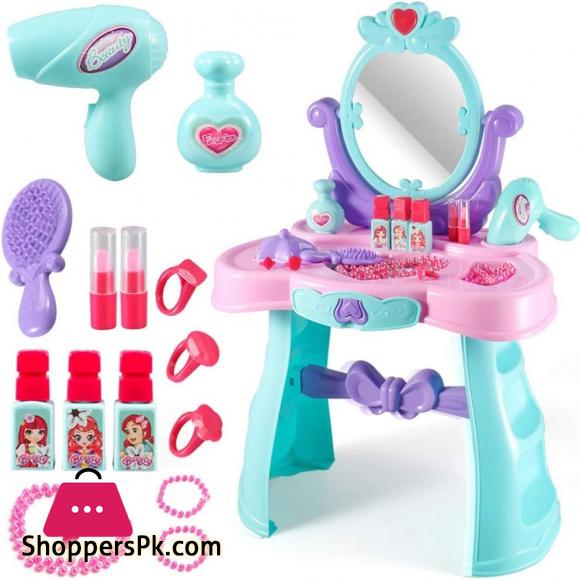 Princess Dressing Table Pretend Beauty Dress-up Kids Mirror Pretend Play Cosmetic Makeup Vanity Toy Set For Girls Play Dressing Household Toys (Color : Pink, Size : 43x24x66cm)