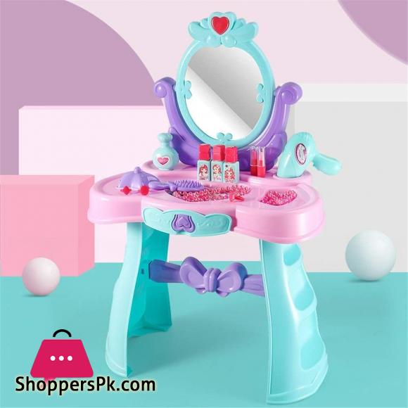 Princess Dressing Table Pretend Beauty Dress-up Kids Mirror Pretend Play Cosmetic Makeup Vanity Toy Set For Girls Play Dressing Household Toys (Color : Pink, Size : 43x24x66cm)