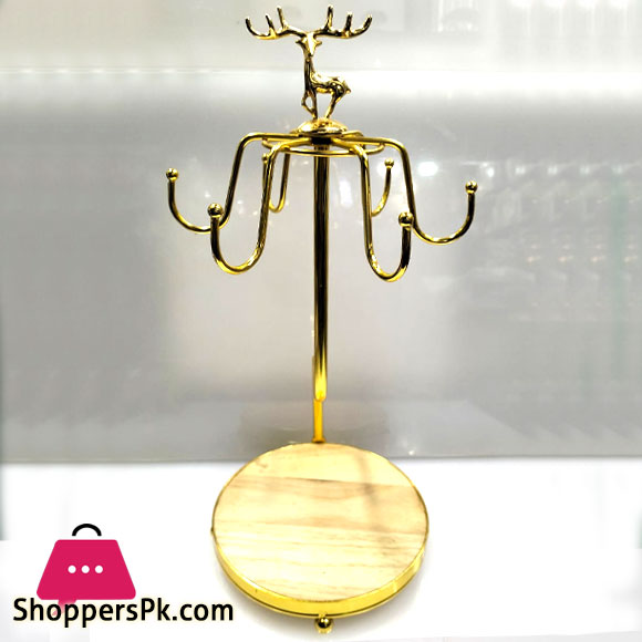 Coffee Tea Cup Holder Saucer Storage 6 Hooks Golden Color Deer Mug Rack Drying Kitchen Display