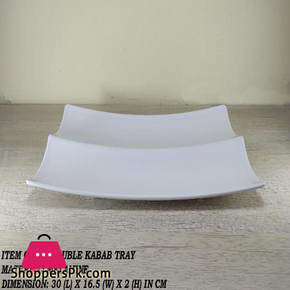 King Melamine Double Kabab Tray - Serving Tray - Melamine Material - White & Black