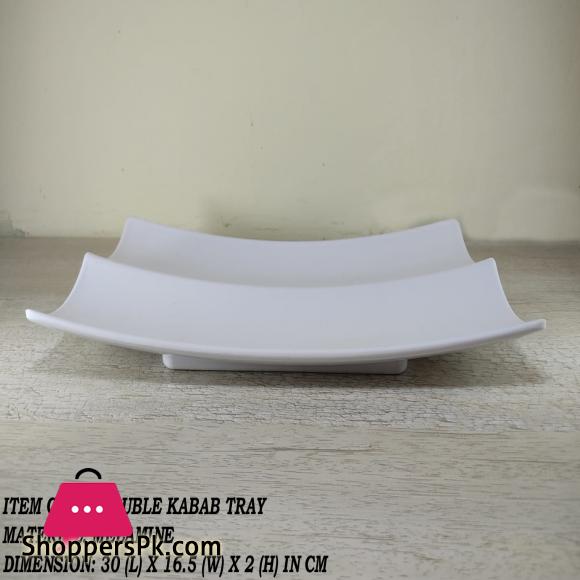 King Melamine Double Kabab Tray - Serving Tray - Melamine Material - White & Black