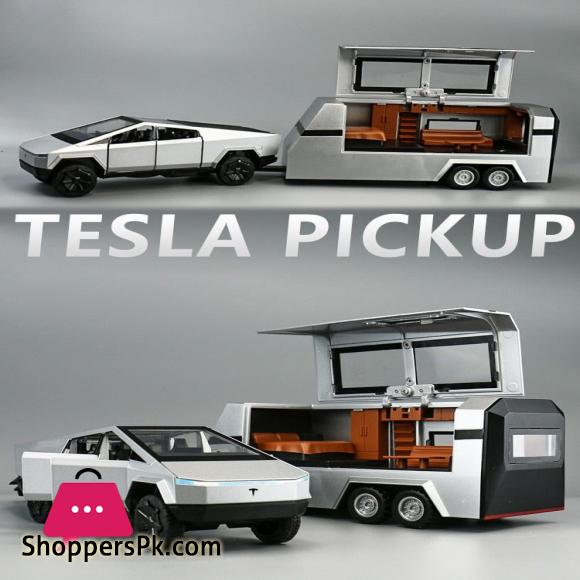 1:32 Teslas Cybertruck Trailer Car MPV VAN Alloy Diecasts Toy Vehicles Metal Toy Car Model Sound and light